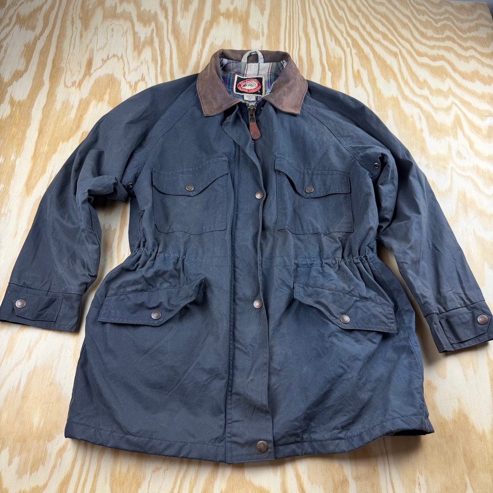 Australian Outback Collection Oilskin Wax Jacket Mens S Black Blue Waxed Cotton